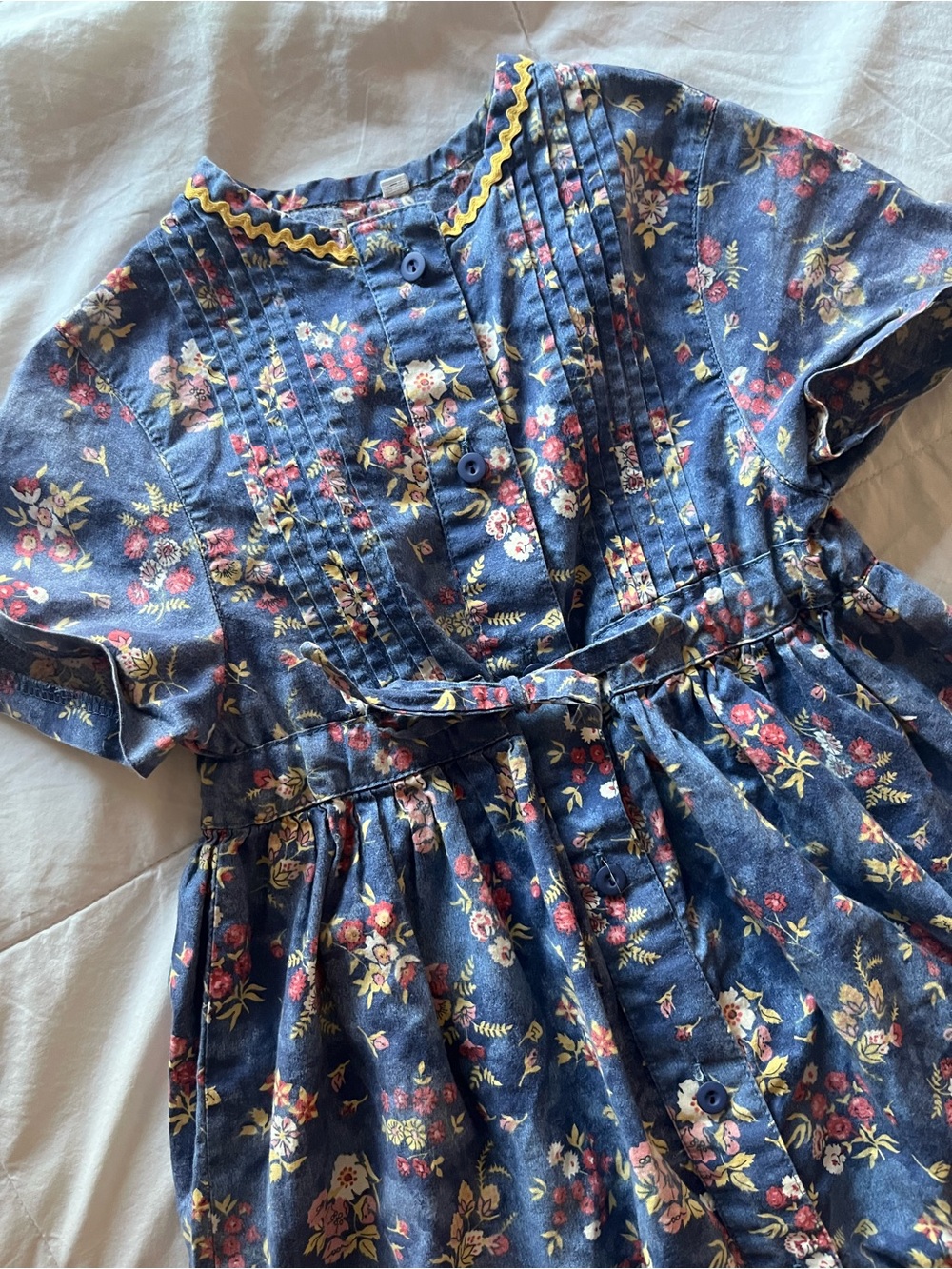 Vintage Girls Floral Ric-Rac & Pintuck Dress